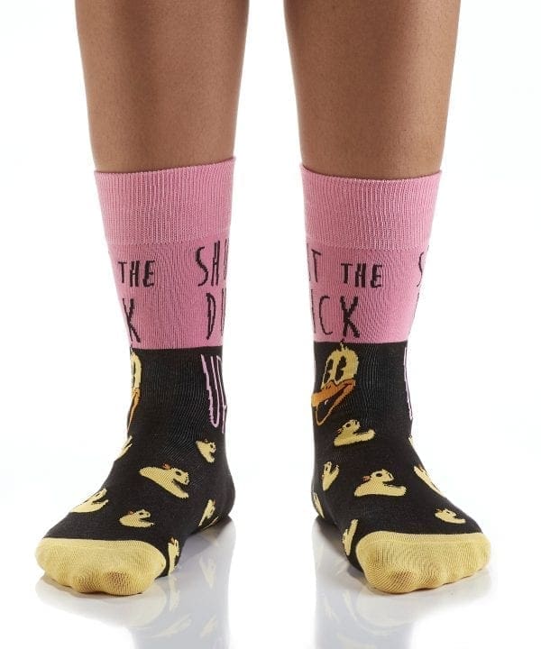 Yo Sox women's crew socks Shut the Duck Up design