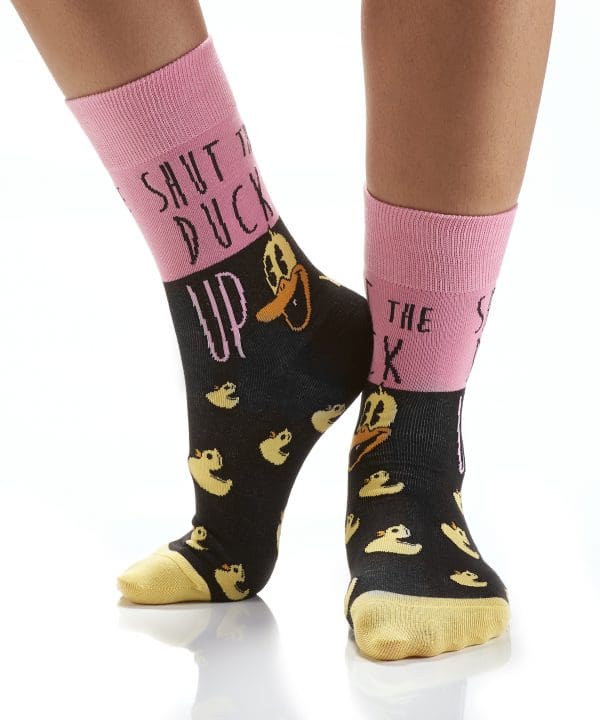 Yo Sox women's crew socks Shut the Duck Up design