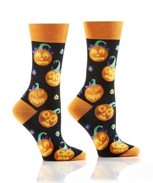 Halloween Lit Up design Women's novelty crew sock by Yo Sox right side view