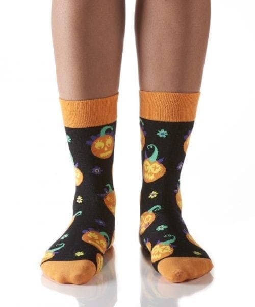 Halloween Lit Up design Women's novelty crew sock by Yo Sox front view