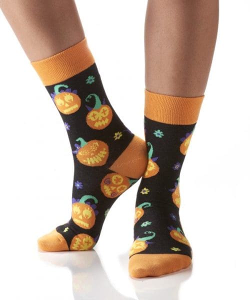 Halloween Lit Up design Women's novelty crew sock by Yo Sox left side view