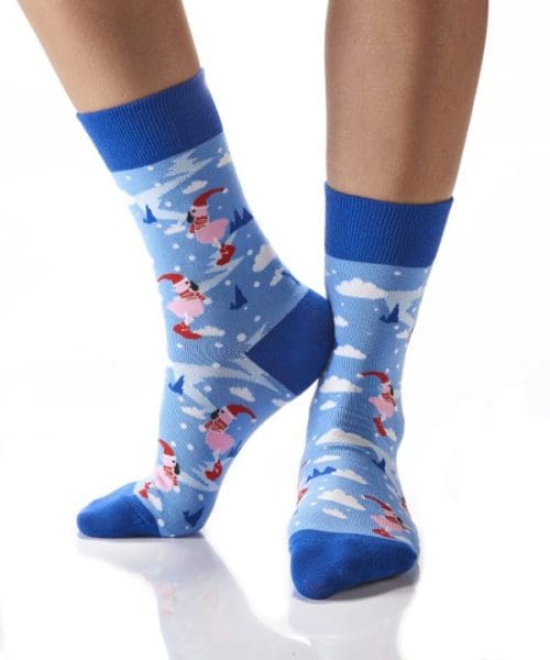 Winter Wonderland design Women's novelty crew socks by Yo Sox left side view