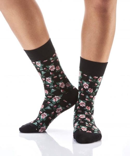 Floral Collage design Women's novelty crew socks by Yo Sox left side view
