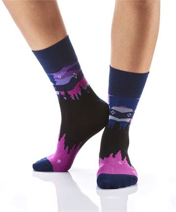 Northern lights design Women's novelty crew socks by Yo Sox left side view