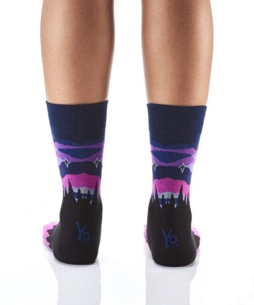 Northern lights design Women's novelty crew socks by Yo Sox rear view