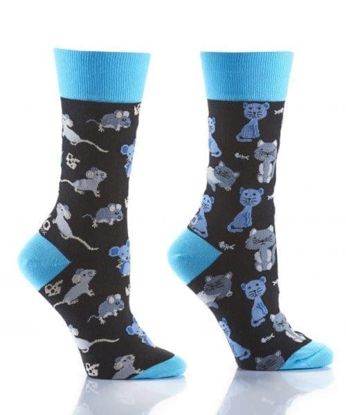 Cat & Mouse Design Women's Crew Socks by Yo Sox right side view