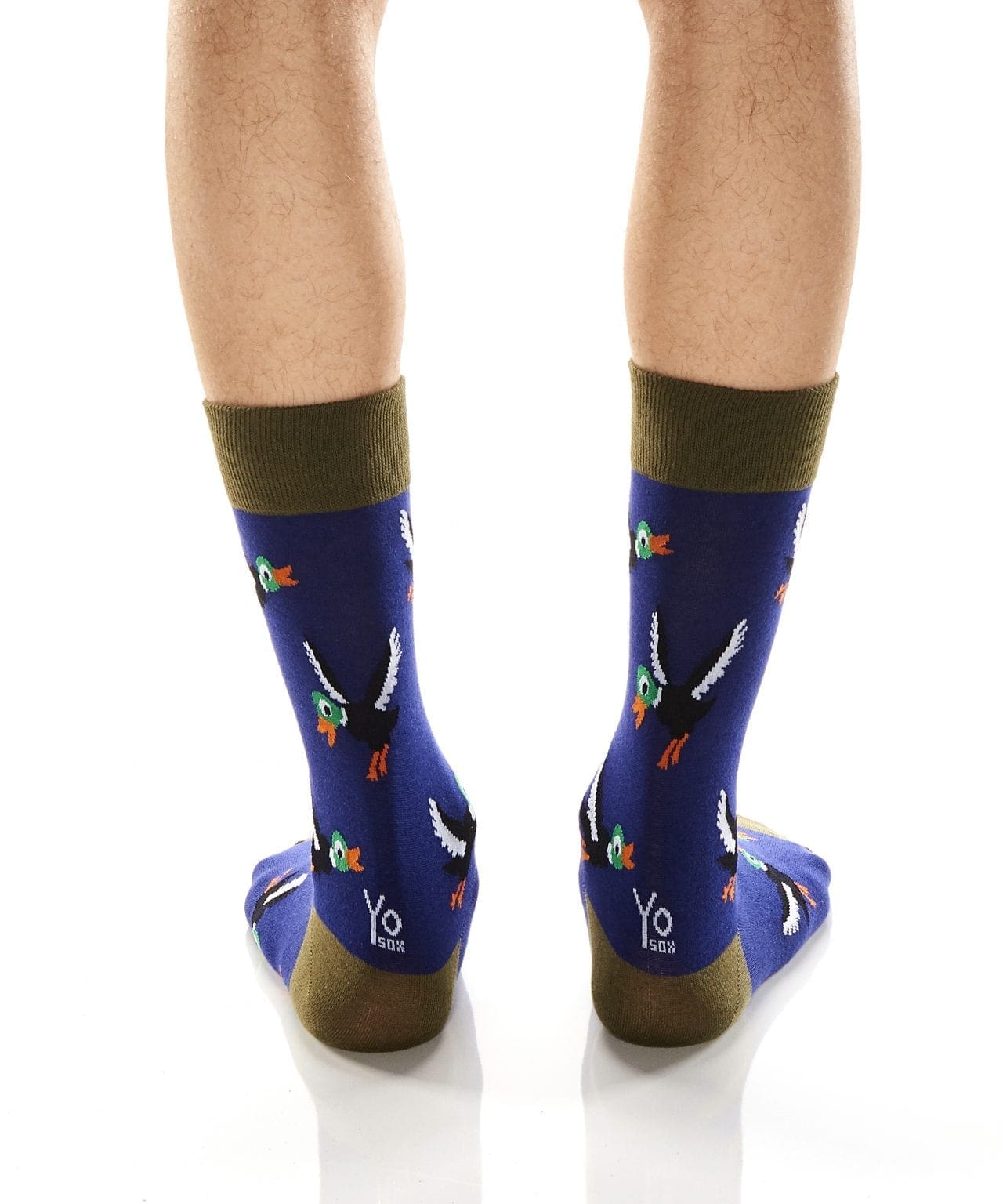The Hunt design Men's novelty crew socks by Yo Sox rear view