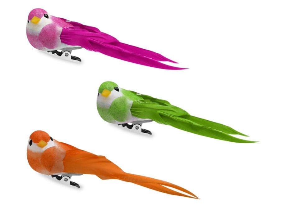 3.25" Mini Longtail Glam Birds with Gator Clip - Set of 3