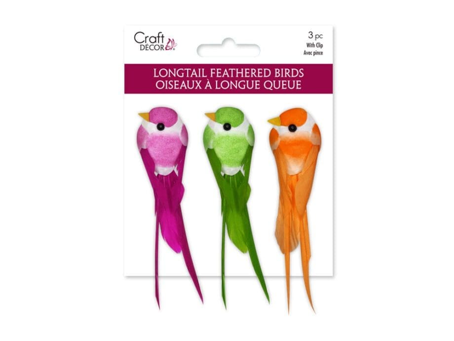 3.25" Mini Longtail Glam Birds with Gator Clip - Set of 3