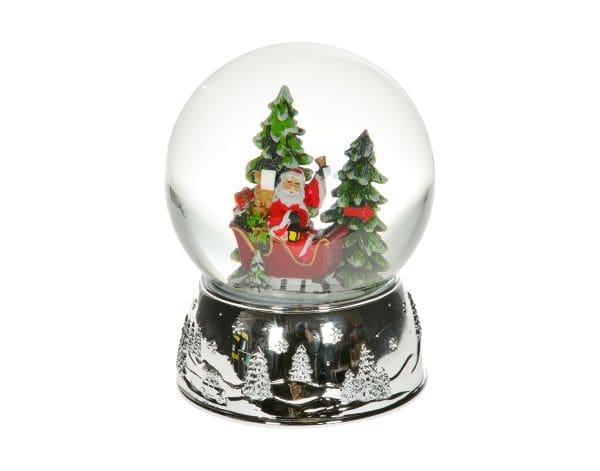 120mm Silver Santa & Sleigh Wind Up Musical Water Globe
