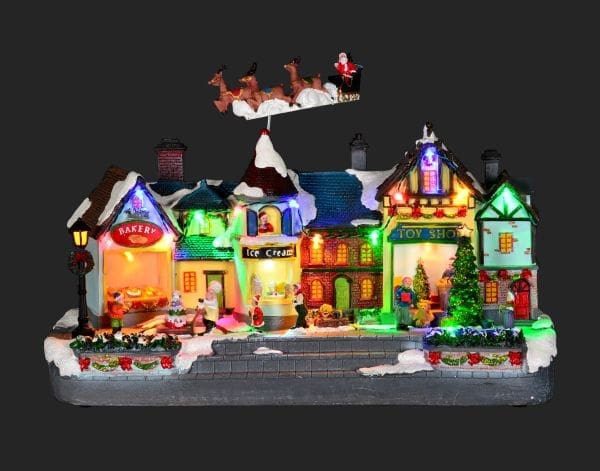 10" LED Village & Flyng Santa with Music & Motion