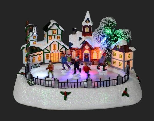 10" x 8" x 6" LED Village & Skating Rink with Music & Motion
