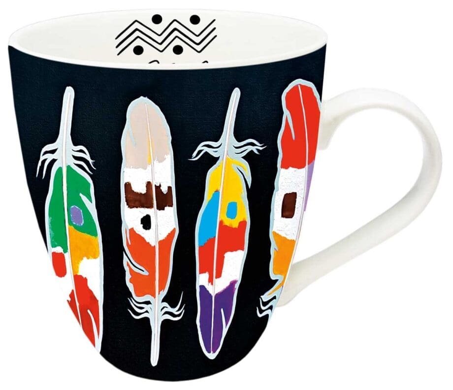 Up and Down Feathers Art Mug by Indigenous Artist John Balloue