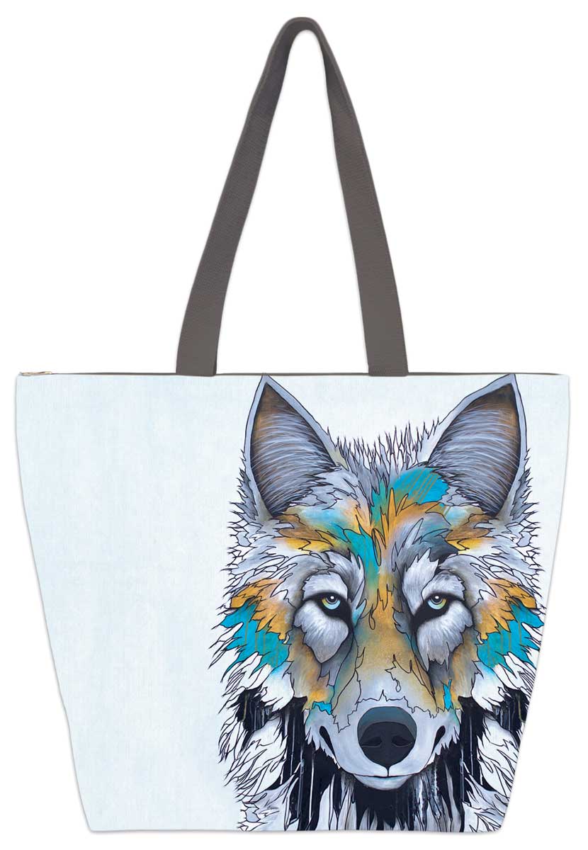 Alpha Wolf 20" x 15" Art Tote Bag by Indigenous Artist Micqaela Jones