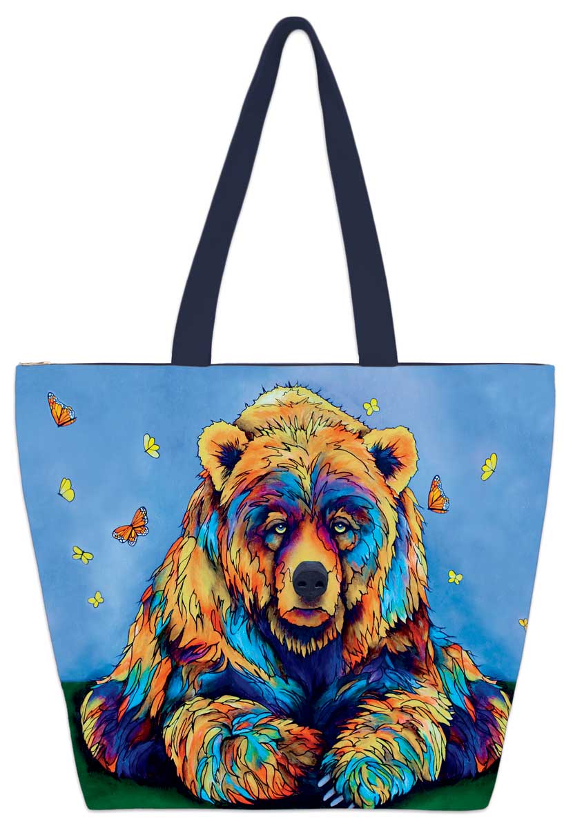 Spring Already Grizzly Bear 20" x 15" Art Tote Bag by Indigenous Artist Micqaela Jones