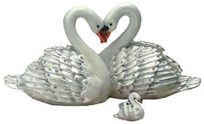 5" Swan Pair Heart Shape Crystal Studded Jewelry Trinket Box