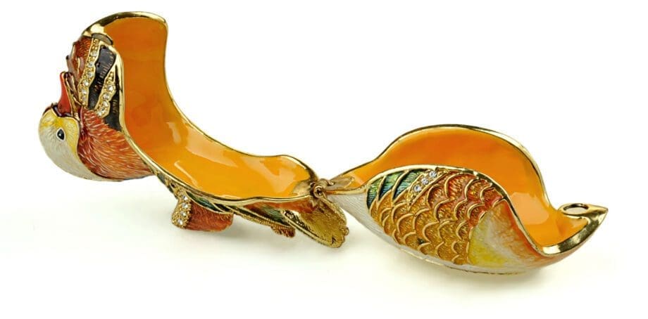 3.2" Mandarin Duck Crystal Studded Jewelry Trinket Box