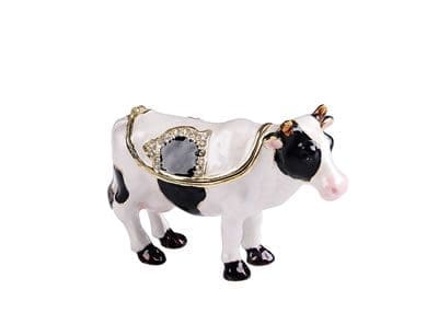 3.8" Dairy Cow Crystal Studded Jewelry Trinket Box