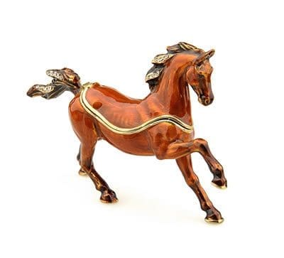 4.8" Galloping Horse Crystal Studded Jewelry Trinket Box