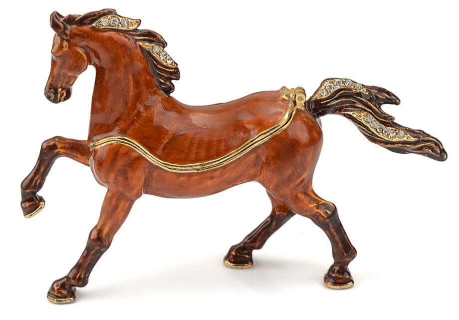 4.8" Galloping Horse Crystal Studded Jewelry Trinket Box