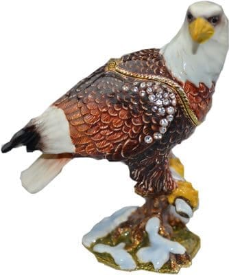 4" Eagle Perched Crystal Studded Jewelry Trinket Box