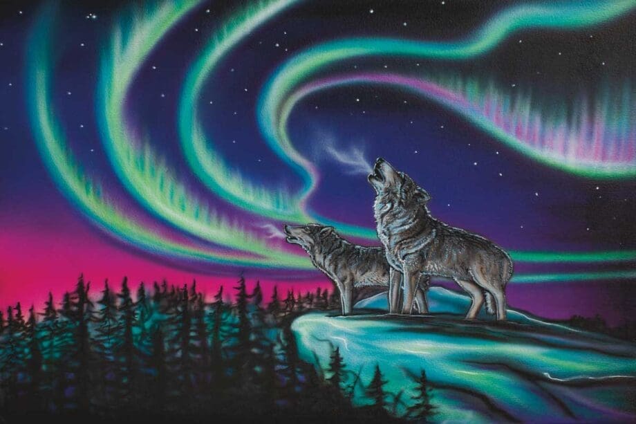 Sky Dance - Wolf Song 10x8" or 18x12" Art Plaques by Artist Amy Keller-Rempp