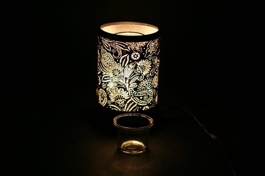 7.5" Secret Garden Black Style Aluminum Touch Sensor Lamp with Scented Wax Glass Holder