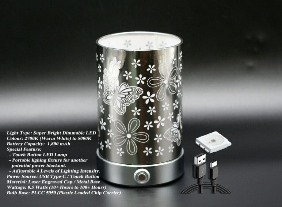 7" Butterfly Design LED Aluminum Touch Button Lamp