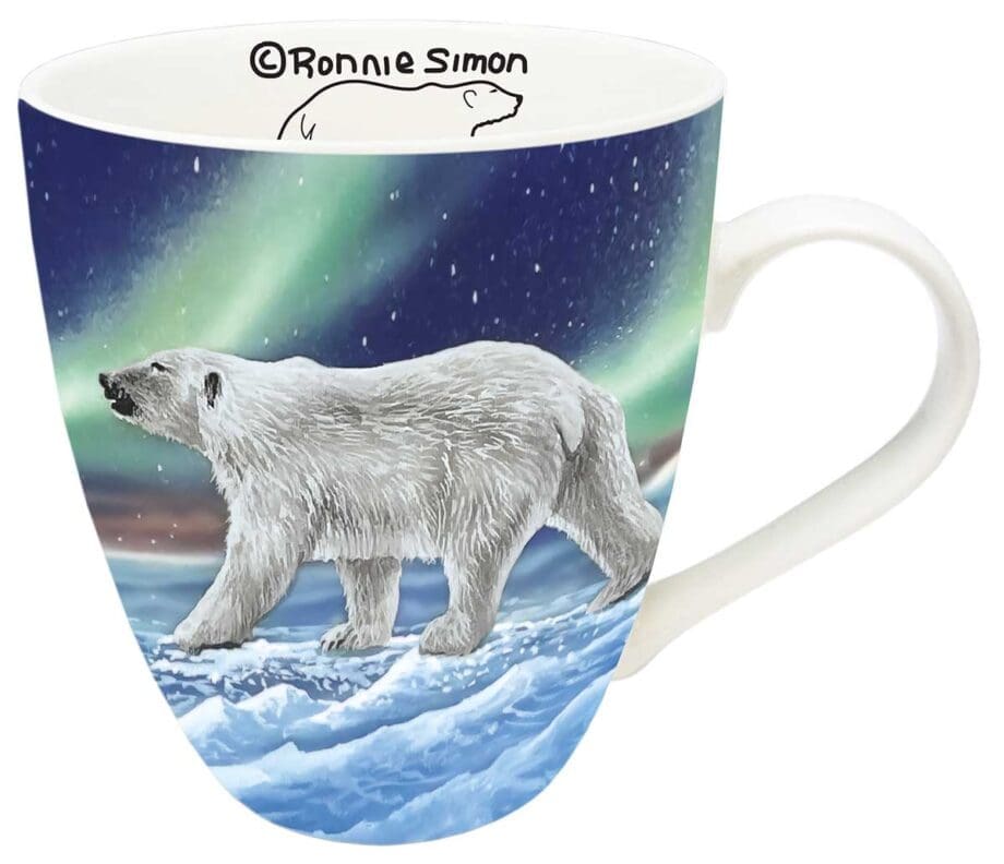 Ocean's Edge polar Bear walking 18 ounce mug by Indigenous artist Ronnie Simons