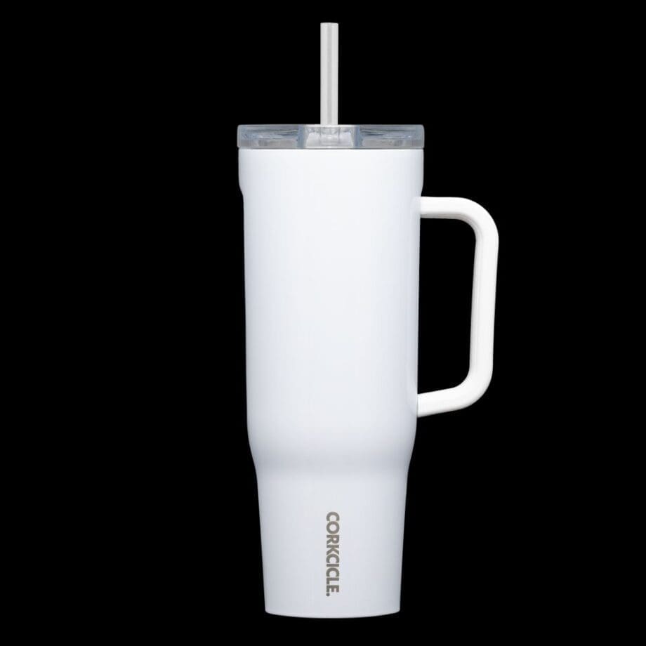 Corkcicle Cruiser 40oz Tumblers with Handle and Straw Gloss White