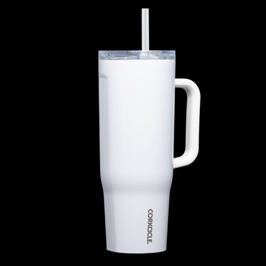 Corkcicle Cruiser 40oz Tumblers with Handle and Straw Gloss White
