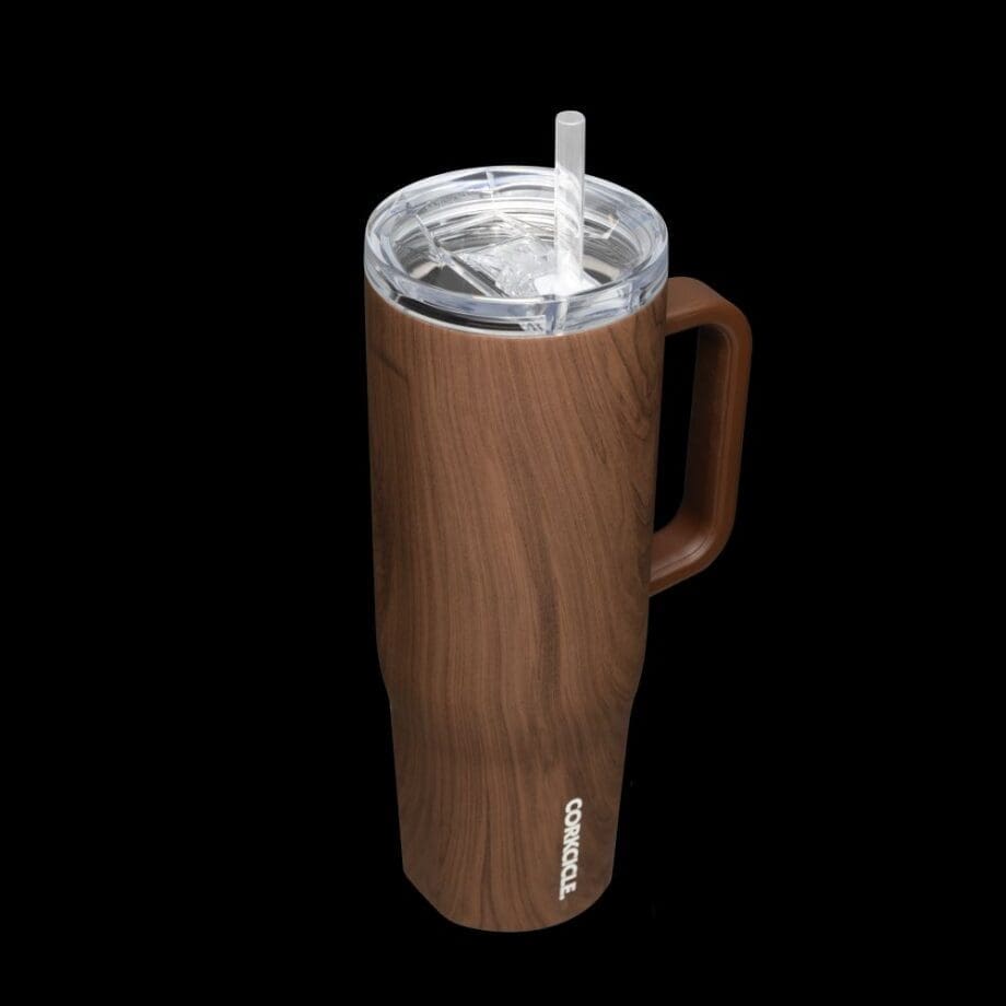 Corkcicle 40oz Cruiser Walnut Wood Tumbler with Handle and Straw