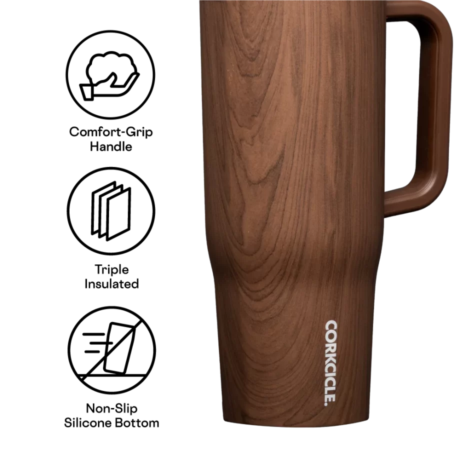 Corkcicle 40oz Cruiser Walnut Wood Tumbler with Handle and Straw