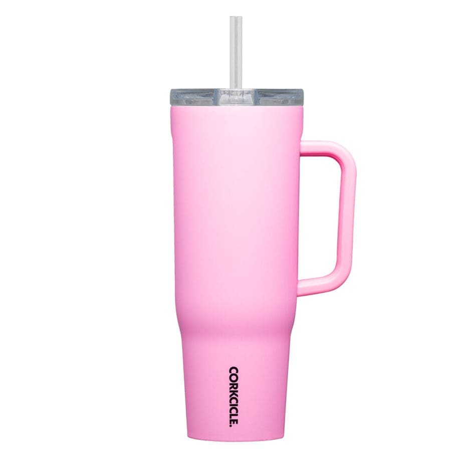 Corkcicle 40oz Cruiser Sun-Soaked Pink Tumbler with Handle and Straw