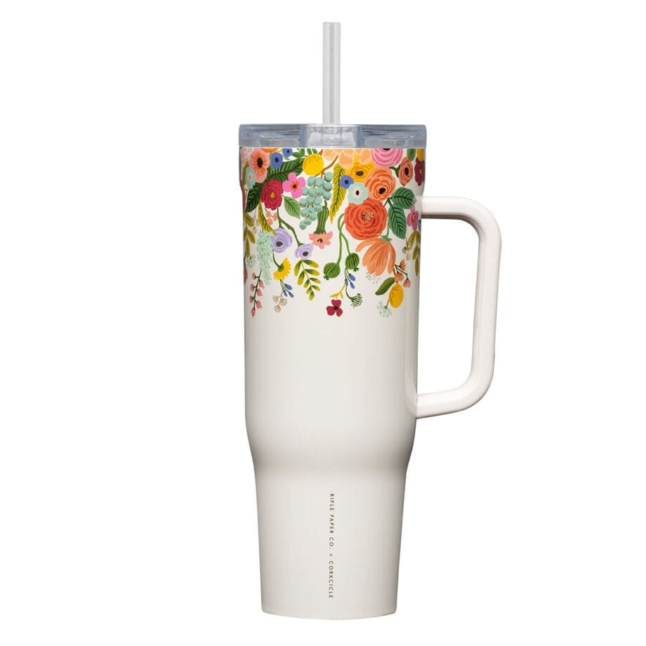 Corkcicle 40oz Cruiser Garden Party Tumbler with Handle and Straw