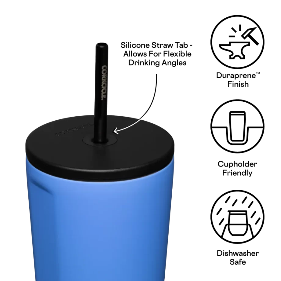 Corkcicle 24 oz Cold Cup Pacific Blue tumbler with straw
