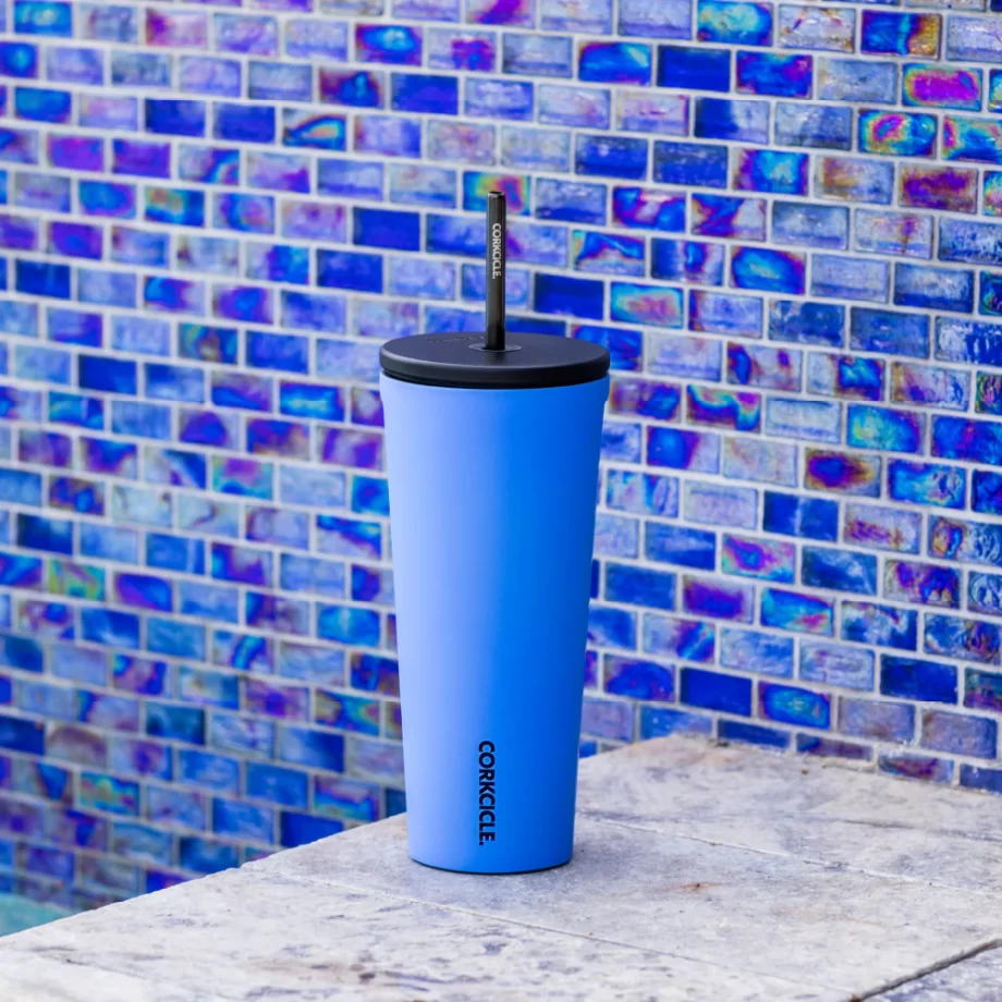 Corkcicle 24 oz Cold Cup Pacific Blue tumbler with straw