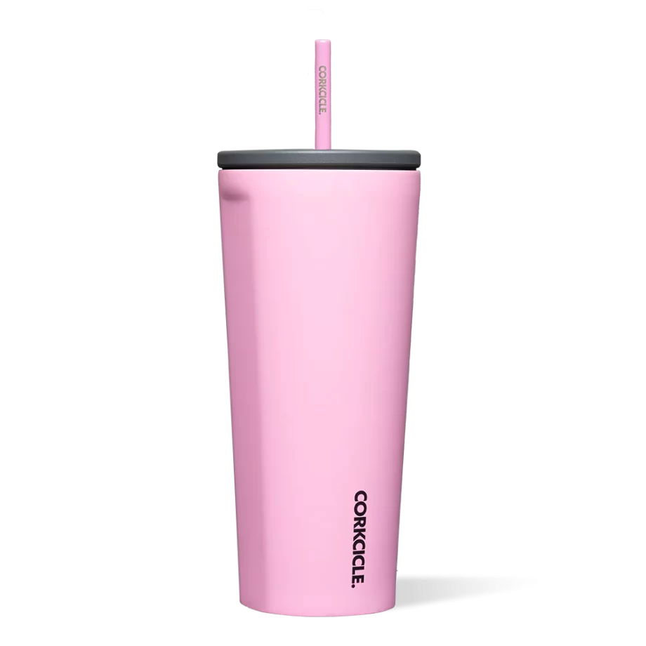 Corkcicle 24 oz Cold Cup Sun-Soaked Pink Tumbler with straw
