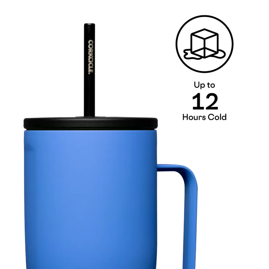 Corkcicle 30 oz Cold Cup XL Pacific Blue Tumbler with Handle and Straw